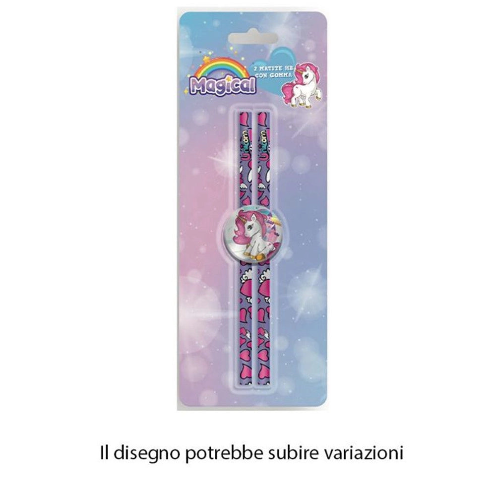 Trade Shop - Set 2pz Matite Hb Con Gomma Rotonda Grafica Magico Unicorno Cancelleria Bambine 737908 -
