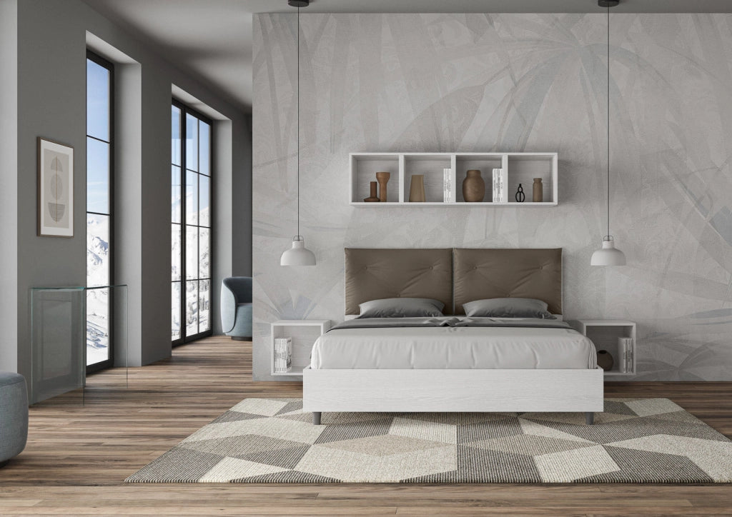 Letto Matrimoniale 160x190 cm con Rete e Contenitore Appia Egos Cappuccino