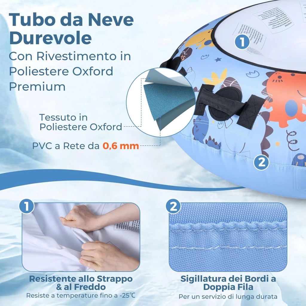 Slittino da Neve Gonfiabile con Copertura Premium in Poliestere Oxford, Slitta Gonfiabile con Materiale Resistente al Freddo, Maniglie Robuste e Pompa Manuale per Bambini e Adulti