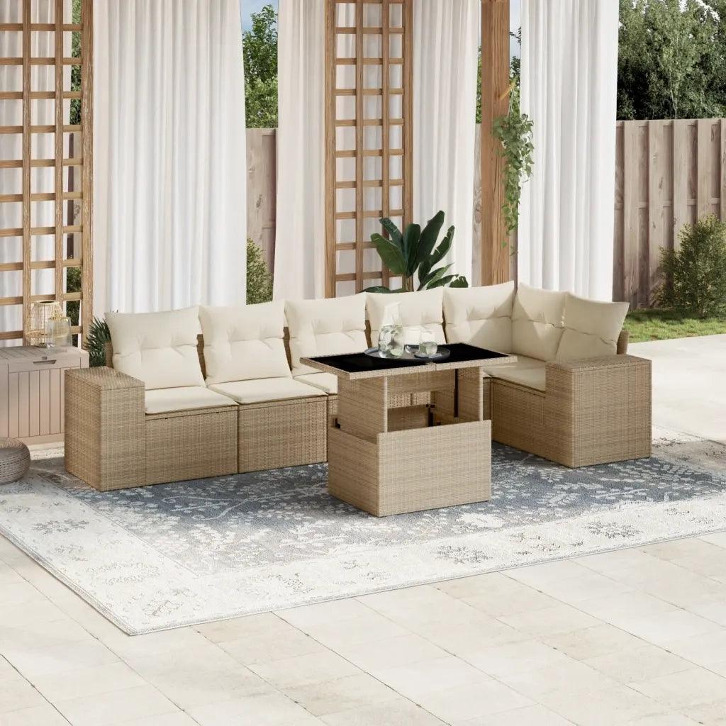 Set Divani da Giardino 7 pz con Cuscini Beige in Polyrattan 3269178