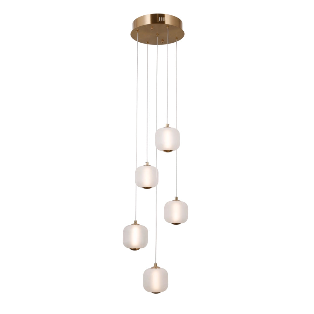 Lampada a sospensione Ganti ottone vetro opale 5 luci LED Italux
