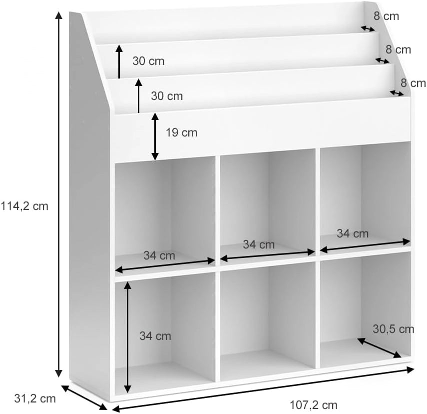 Libreria bambini Luigi, Bianco, 107.2 x 114.2 cm, combinabile per riporre giocattoli e libri