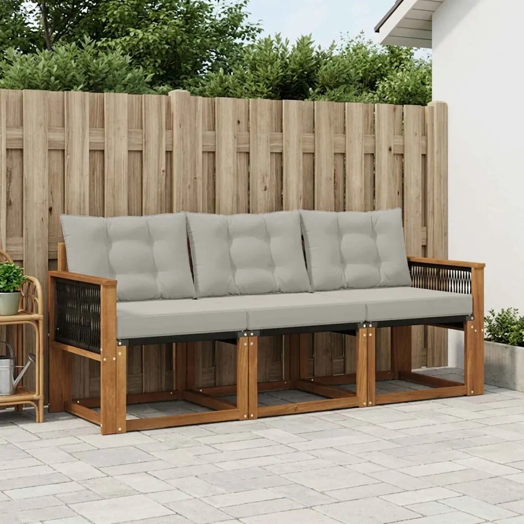 Set di divani da esterno 3 pcs Naturale e Grigio Chiaro