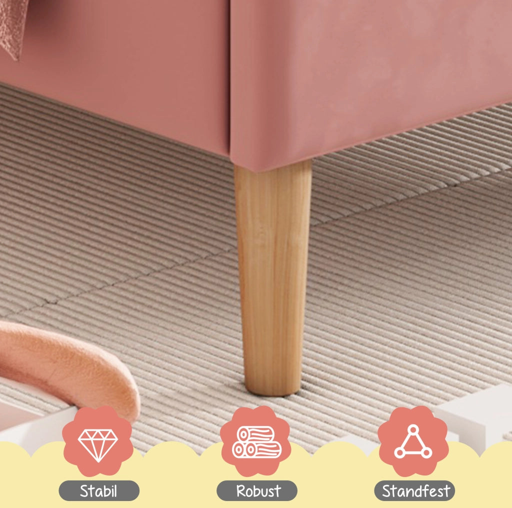 Letto imbottito 140x200 cm in velluto rosa con testiera regolabile e rete a doghe