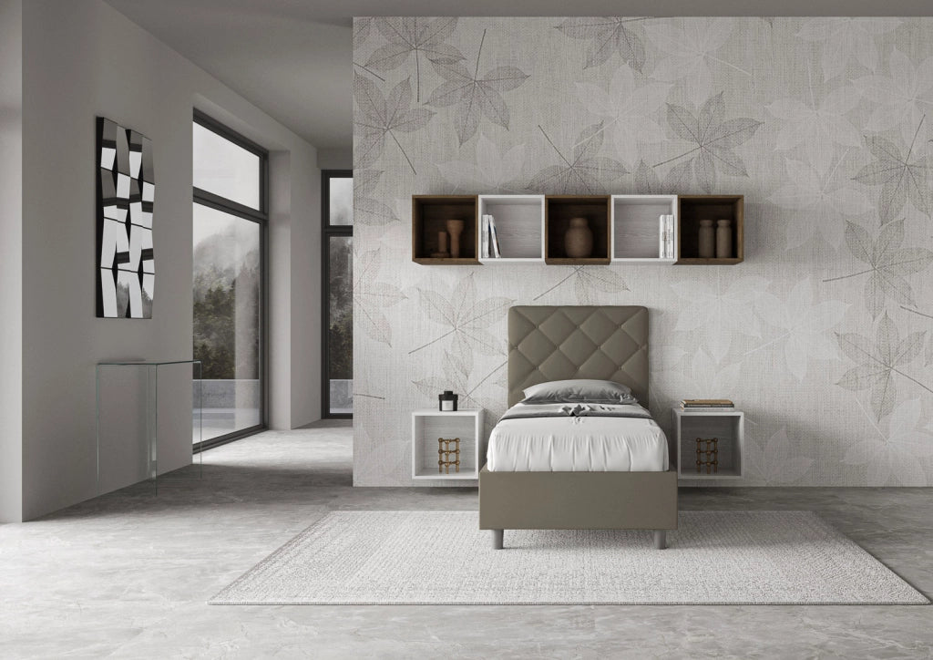 BS COM Letto singolo con rete imbottito 80x210 similpelle cappuccino
