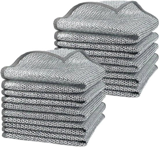 10 pezzi di asciugamano da cucina a doppia lamina multifunzionale per asciugare e pulire con fibre non abrasive e resistenti all'usura, dimensioni 20x20 cm, con trattamento antiscivolo.