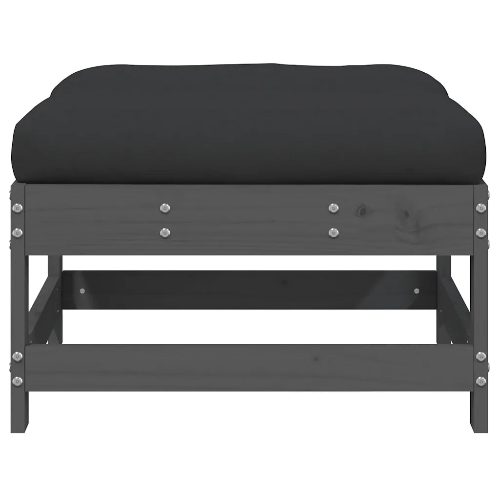 Sedia da giardino-Poggiapiedi da Giardino con Cuscino Legno Massello Pino Grigio 407880