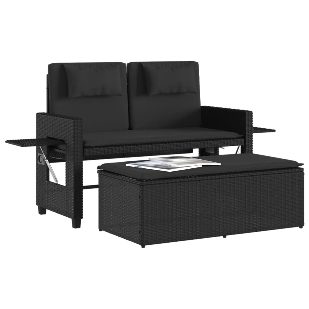 Panca Reclinabile da Giardino con Cuscini Nera in Polyrattan 365817