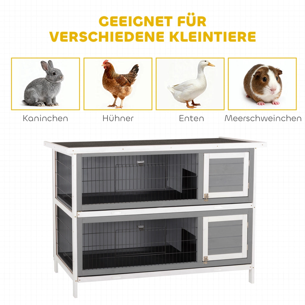 Gabbia per Animali Domestici ¨C zephmum ¨C Grigio, Legno, Doppio Piano