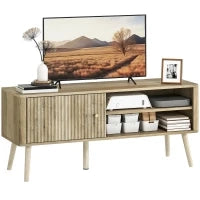 Mobile porta TV con anta scanalata, ripiano regolabile e foro per cavi, 115x35x49 cm, Rovere