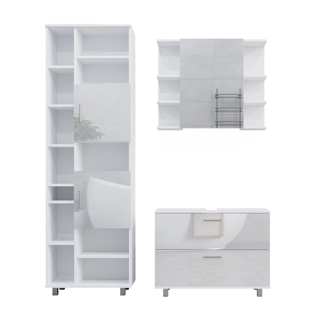 Vicco Set di mobili da bagno Bianco lucido 3 pezzi, con cassetto