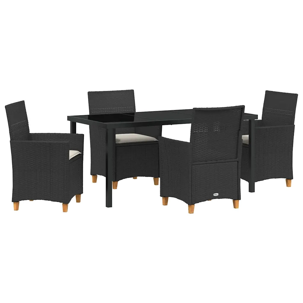 Set da Pranzo per Giardino 5 pcs Nero polyrattan 3381068