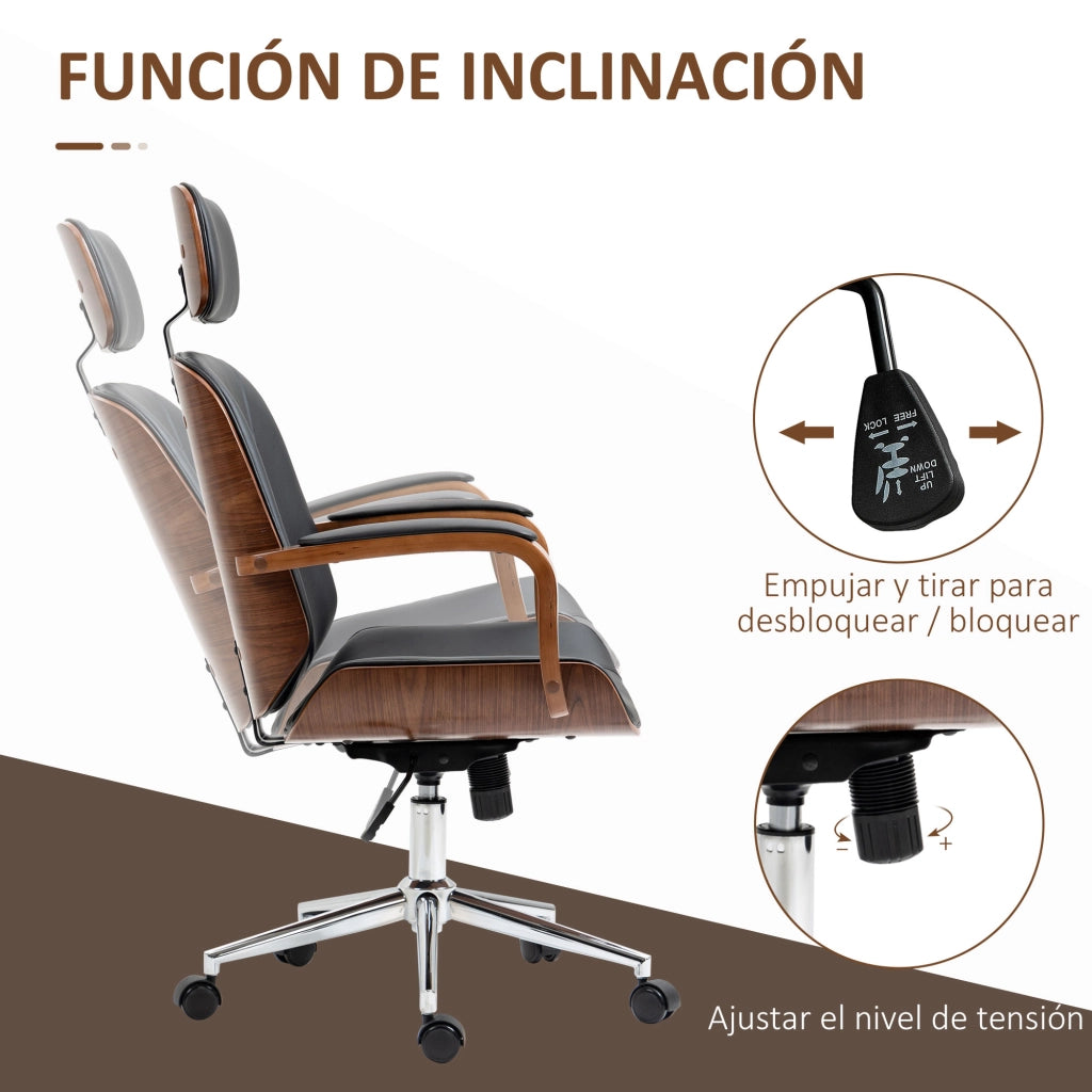 Sedia da Ufficio Basculante con Schienale Regolabile e Poggiatesta ¨C Zephmum ¨C Nero, Ecopelle, 63x62x110-120 cm