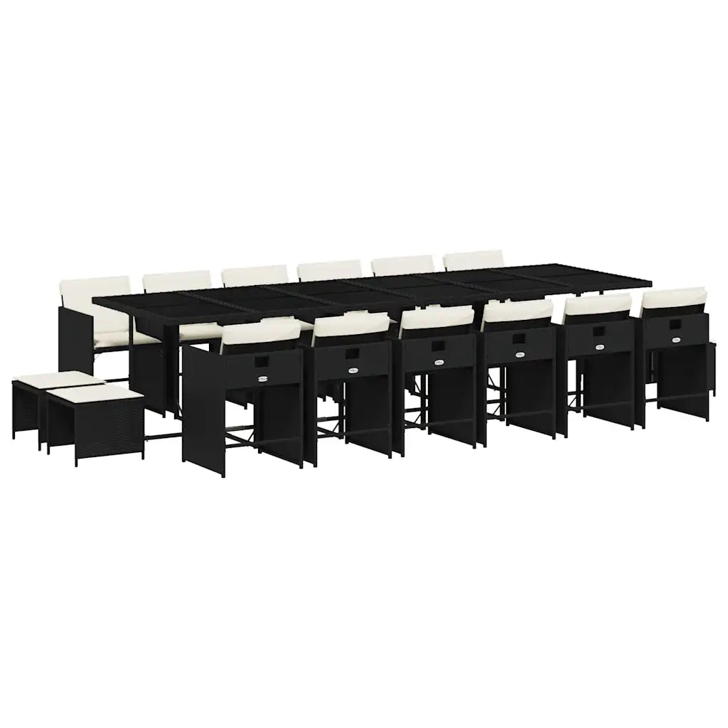 Set da Pranzo da Giardino 17 pz con Cuscini Nero in Polyrattan 3211182
