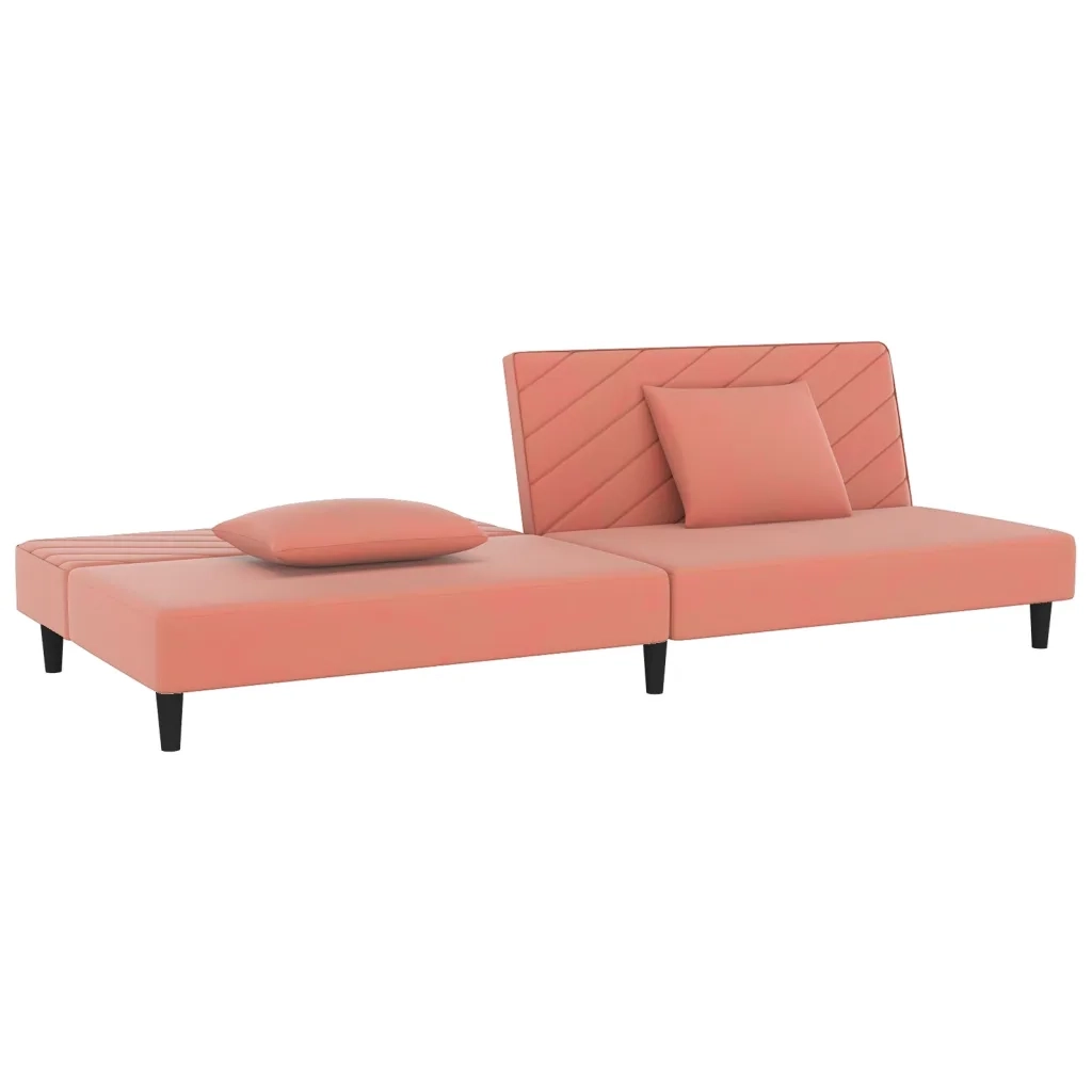 Divano Letto a 2 Posti con 2 Cuscini Rosa in Velluto 375913