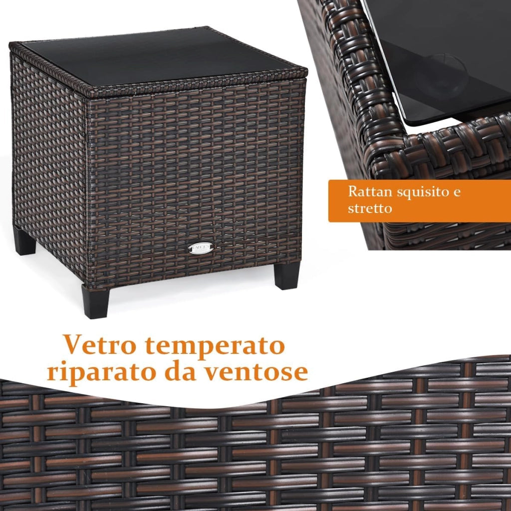 Set di 3 Pezzi di Mobili da Giardino, 1 Tavolo con Piano in Vetro Temprato e 2 Poltrone da Salotto, 4 Cuscini Rimovibili, per Giardino Piscina e Prato (Bianco)