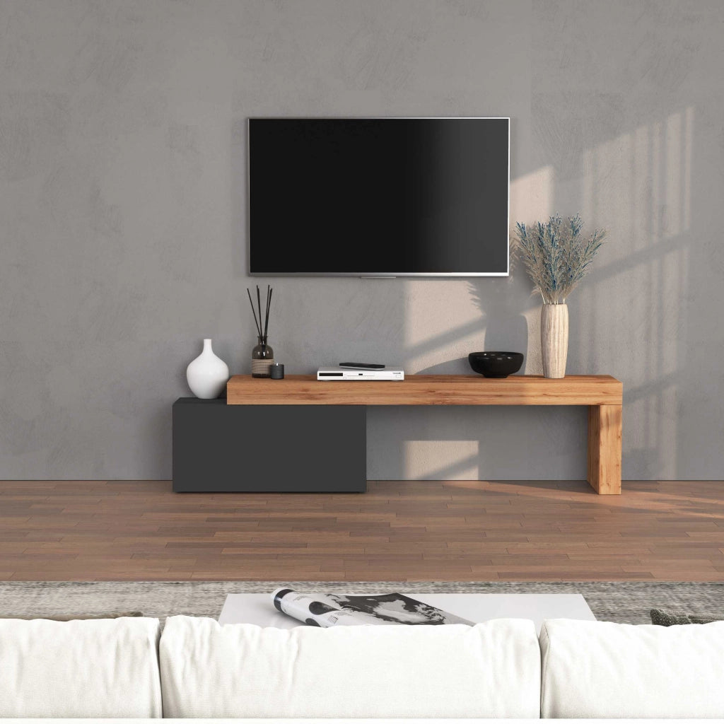 WHOUS Mobile porta tv Chronos estensibile con 1 anta a ribalta antracite/rovere 180/260x40x51 cm