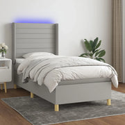 Letto a Molle Materasso e LED Grigio Chiaro 100x200 cm Tessuto