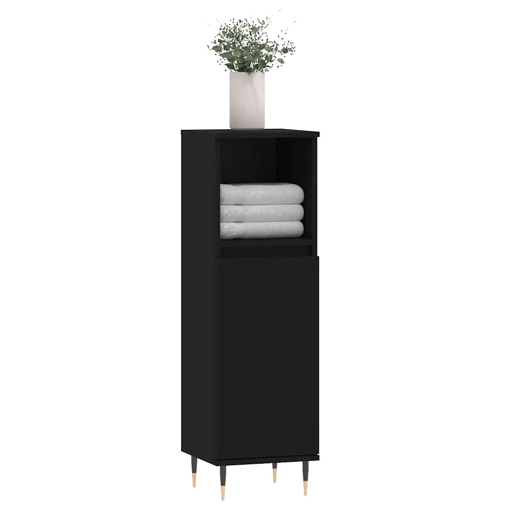 Armadietto da Bagno | Armadio da bagno Nero 30x30x100 cm in Legno Multistrato