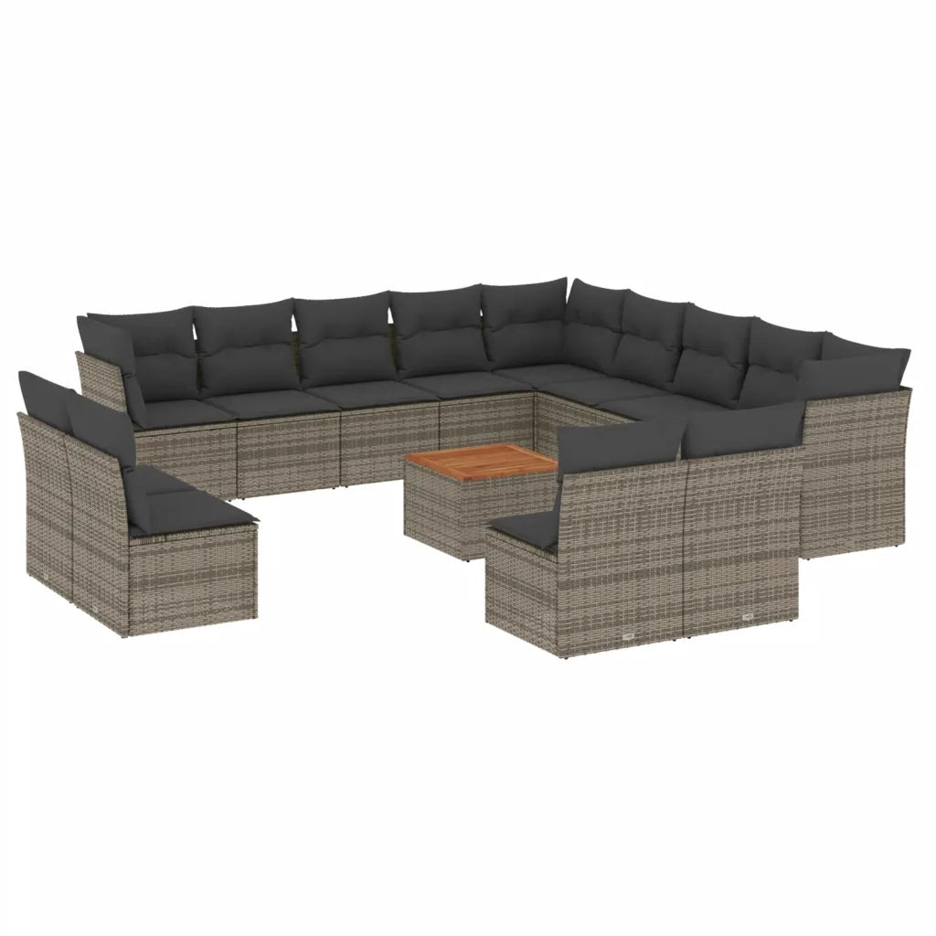 Set Divani da Giardino 14pz con Cuscini in Polyrattan Grigiocod mxl 113885