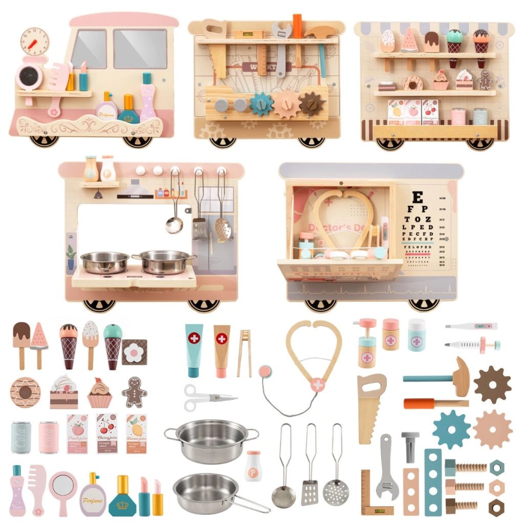Pannello sensoriale in legno per bambini busy board 5 in 1 con vanity, Pannello giocattolo montessori per sala giochi-Giocattoli educativi