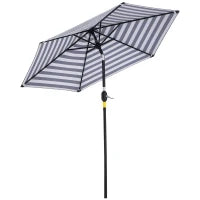 Ombrellone da Giardino Inclinabile Φ230cm, Apertura a Manovella, Palo in Metallo e 6 Stecche, Blu e Bianco