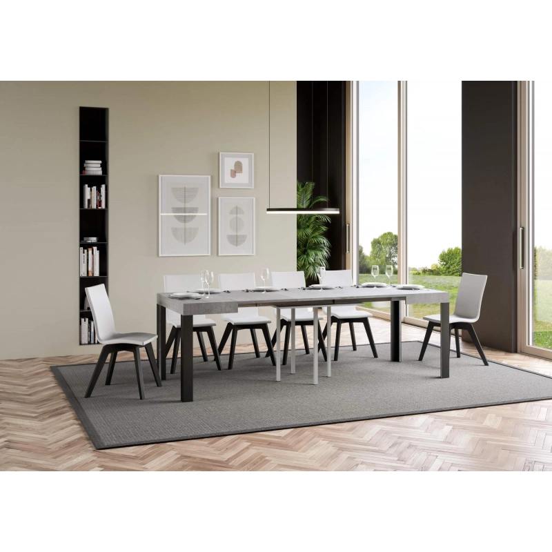 Tavolo allungabile 90x90/246 cm Linea telaio Antracite - Cemento