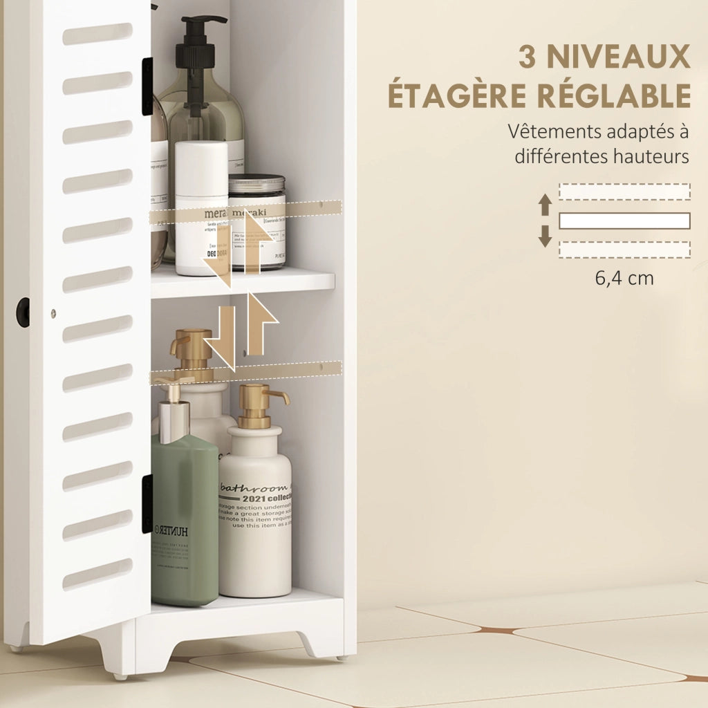 Armadietto da Bagno 4 Livelli con Anta Persiana e Ripiani Aperti ¨C zephmum ¨C Bianco 22x20x75 cm