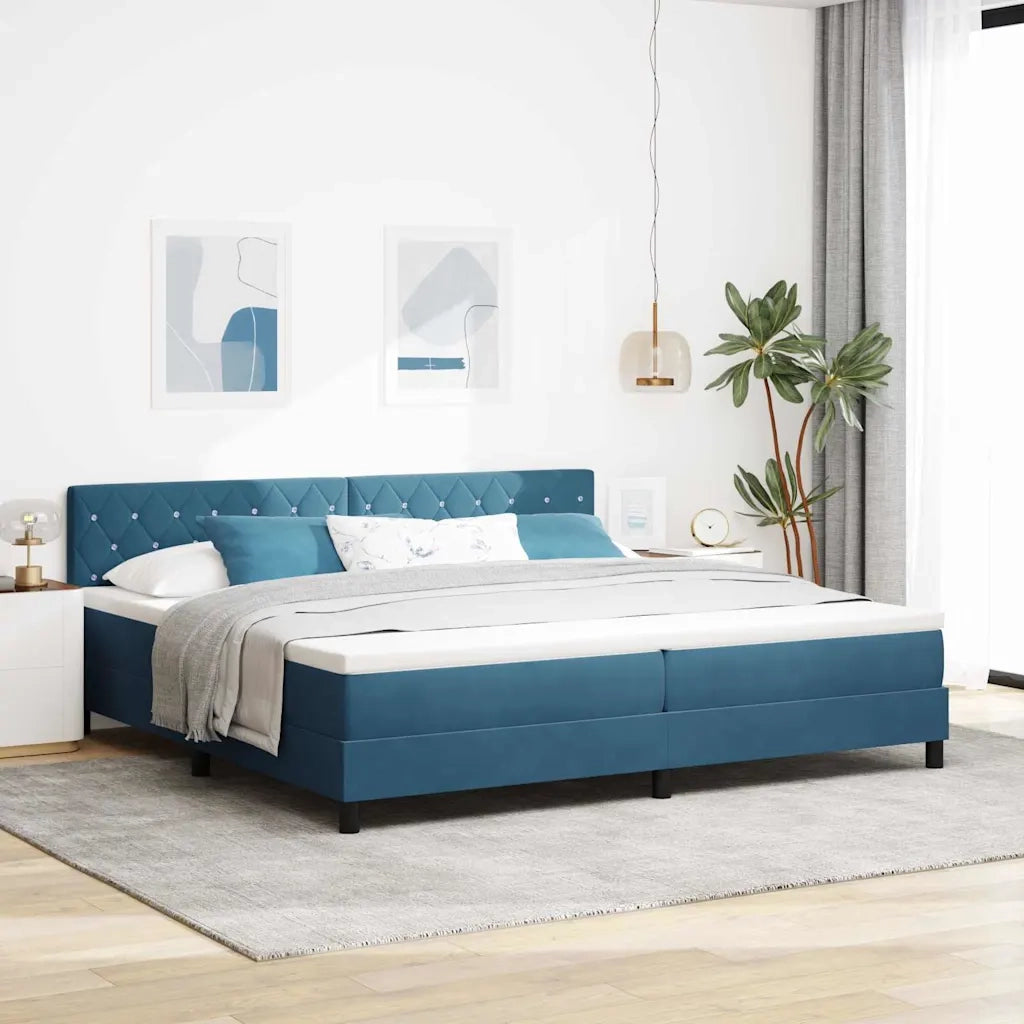 Letto a Sorgente LED con led Blu Scuro 200 x 200 cm Velluto