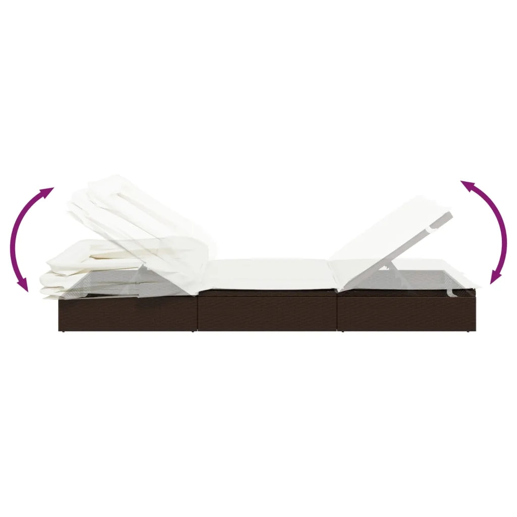 Sdraio da giardino | Lettino con Tetto Pieghevole Marrone 213x63x97 cm Polyrattan