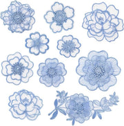 Bordure a fiori blu applicabile 10 pezzi di organza per decorare abbigliamento e accessori personalizzati per DIY.