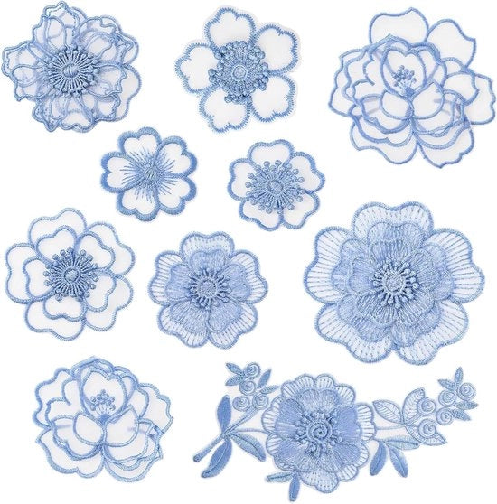 Bordure a fiori blu applicabile 10 pezzi di organza per decorare abbigliamento e accessori personalizzati per DIY.