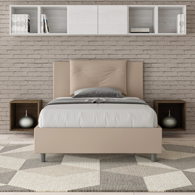 Letto imbottito 1 piazza e mezza 120x210 cm Appia - Similpelle,Tortora,Con rete