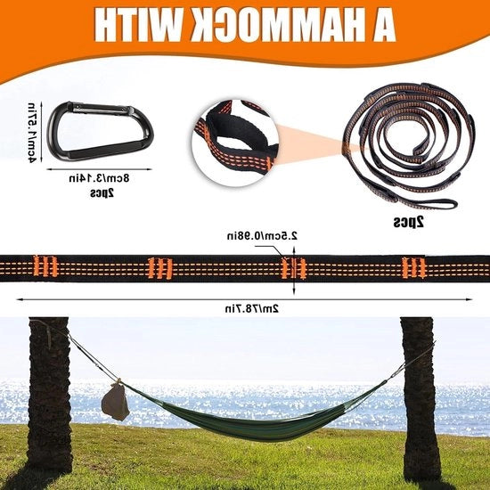 Cinturoni per fissaggio e sospensione di lettini oscillanti - 3 metro x 25 cm - Incl. anelli di fissaggio e borsa portatile