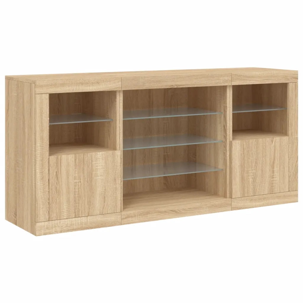 Credenza con Luci LED-Buffet-Armadio da cucina Rovere Sonoma 142,5x37x67 cm 310643