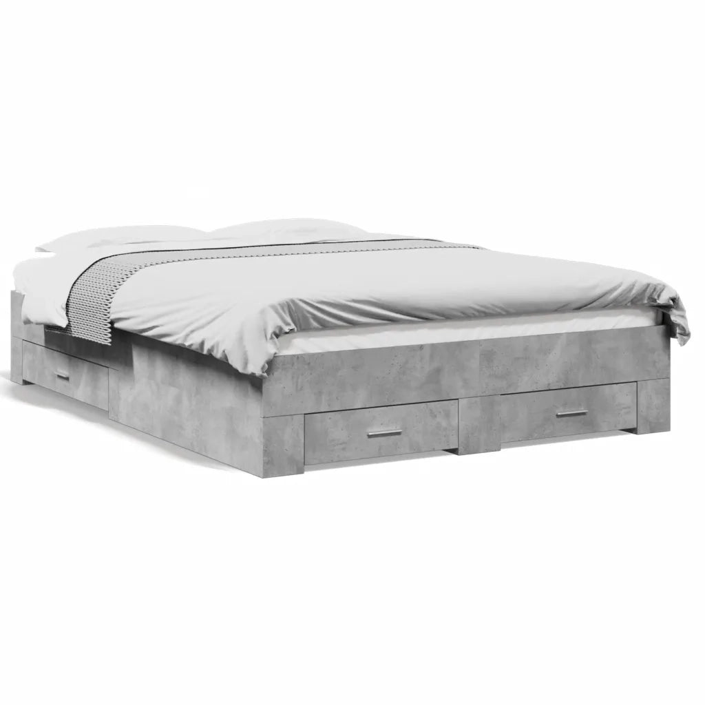 Letto matrimoniale | Letto per adulti | Giroletto Cassetti Grigio Cemento 140x190 cm Legno Multistrato