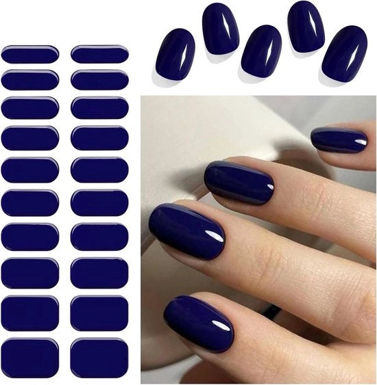 20 ades di strisce di gel per unghie semilacche, colore blu marino con glitter, adesivo UV/LED richiesto.