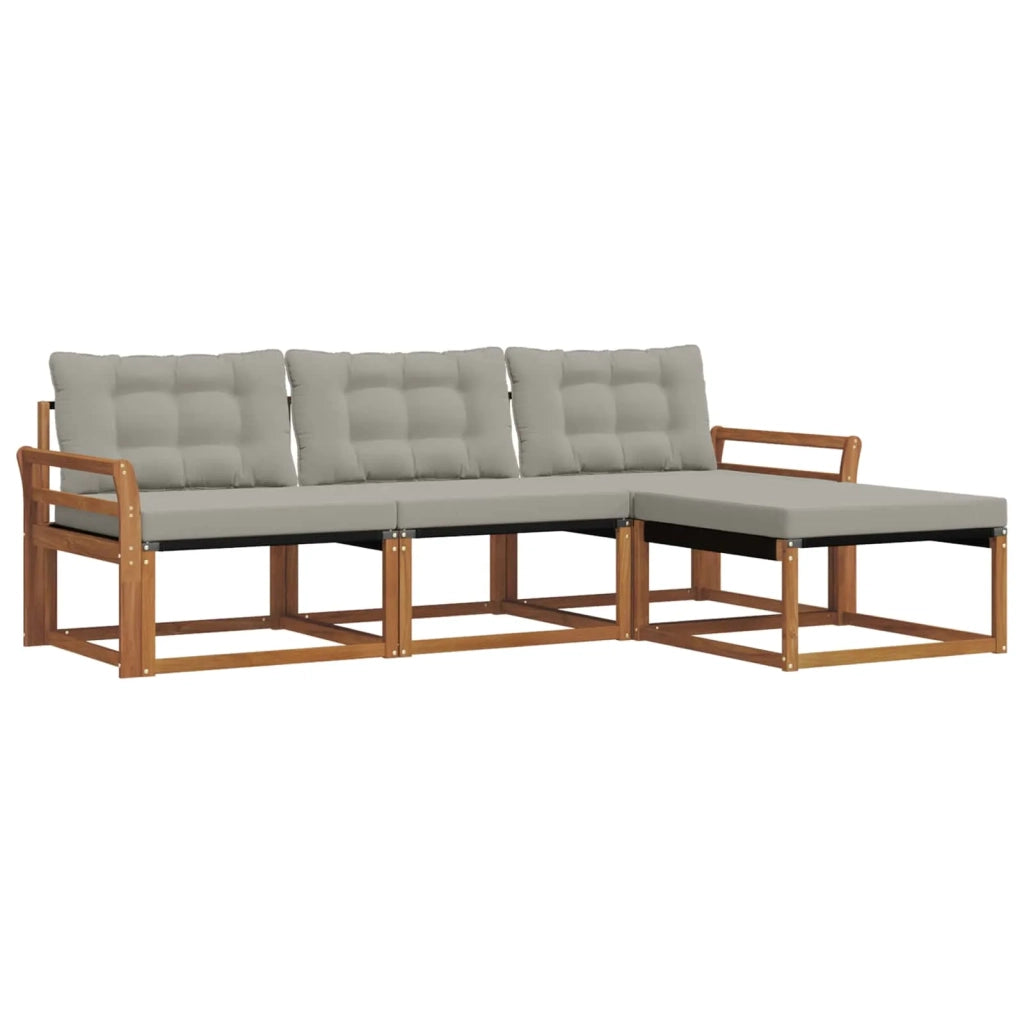 Set di divani da esterno 4 pcs Grigio Naturale e Chiaro