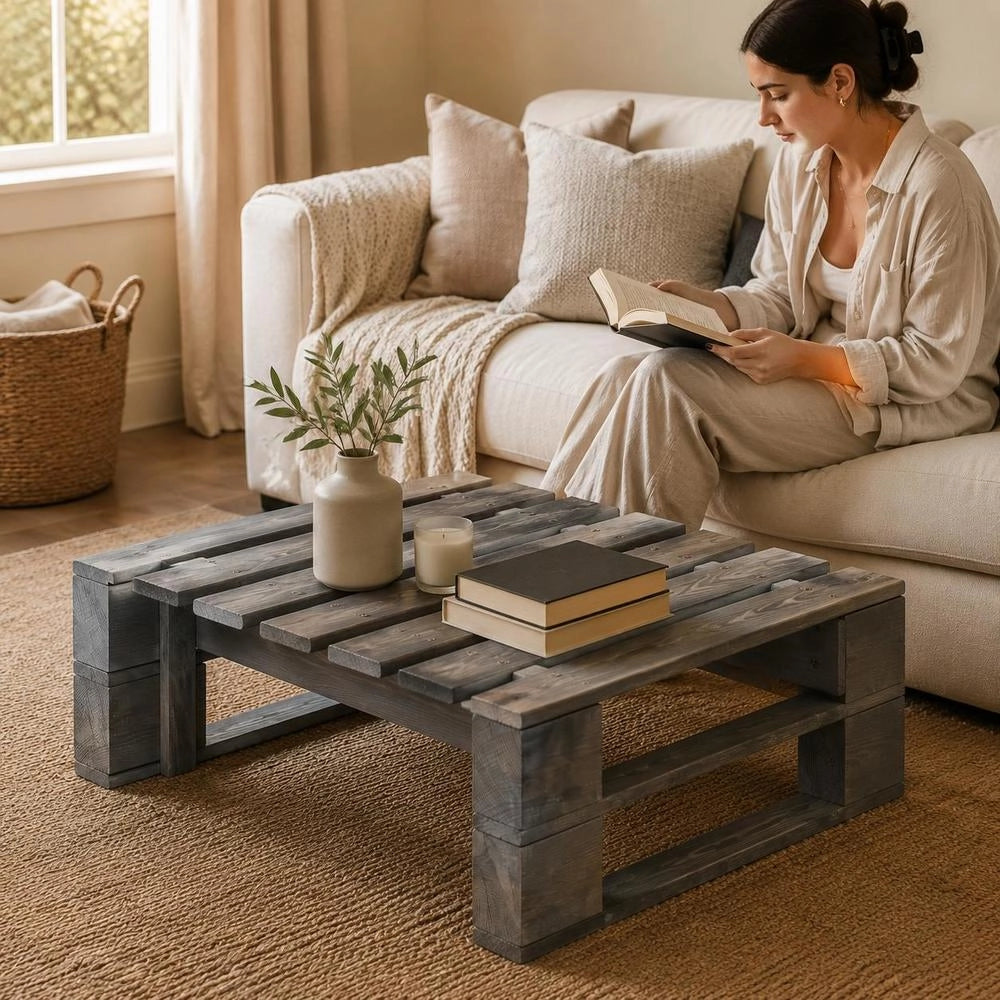 Outdoor Ottoman Pallet Wood Grey