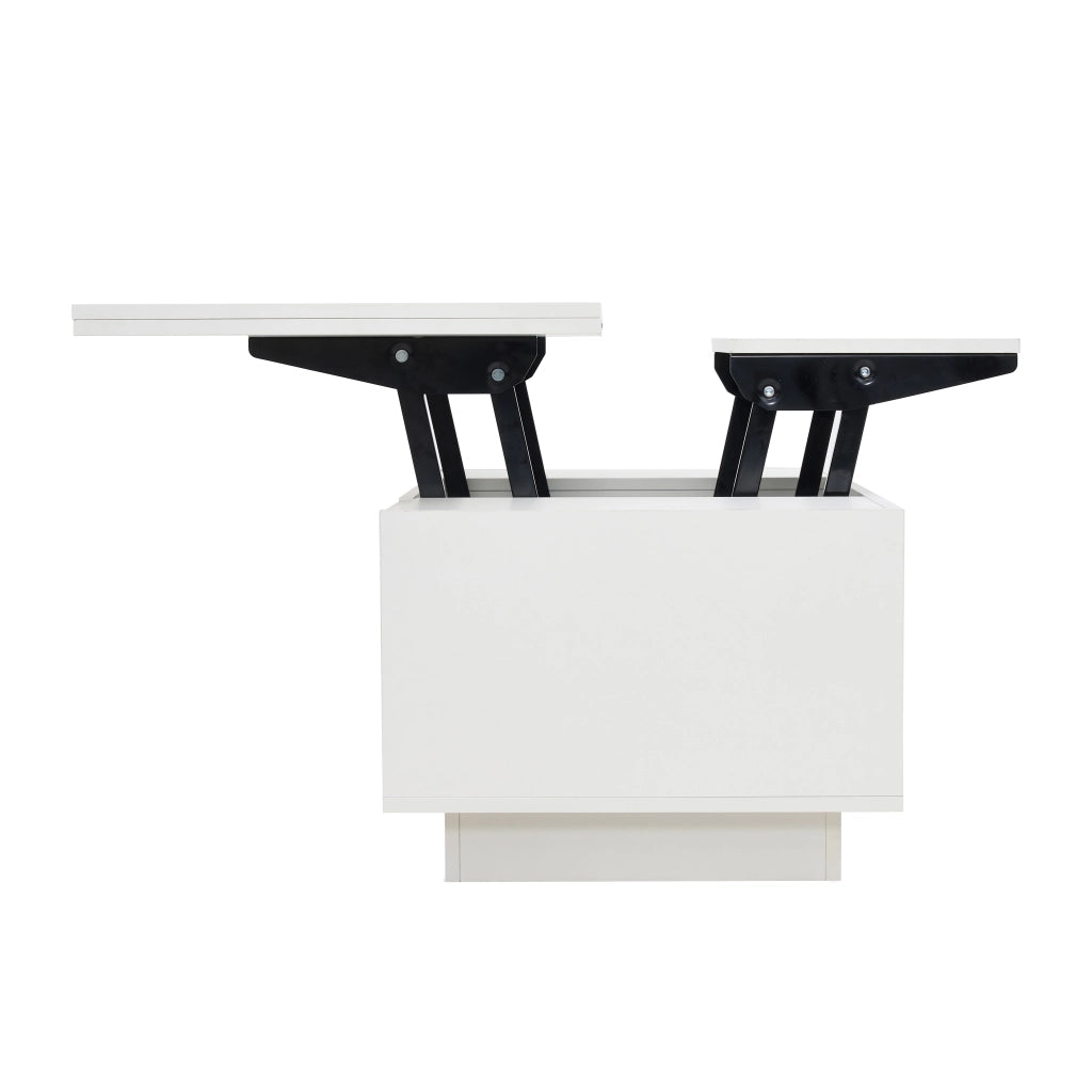 Tavolino alzabile con 2 ante e vano contenitore - per soggiorno - 100×50×43 cm - bianco
