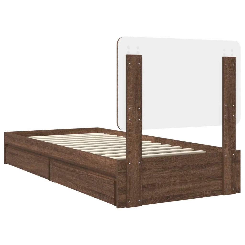 Letto con Contenitore con testiera Rovere Marrone 75 x 190 cm