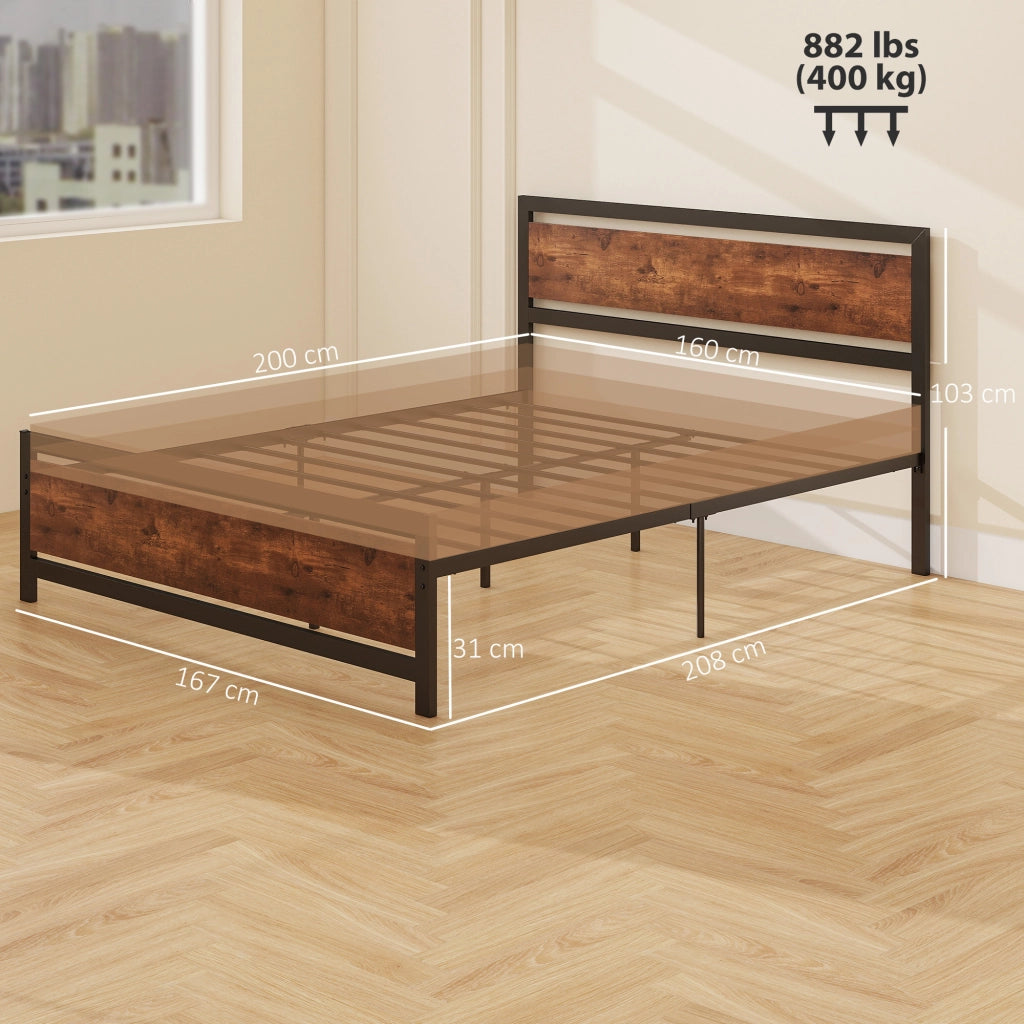 Letto Matrimoniale 160x200 cm in Metallo con Testiera e Rete a Doghe ¨C Minimal ¨C Scuro