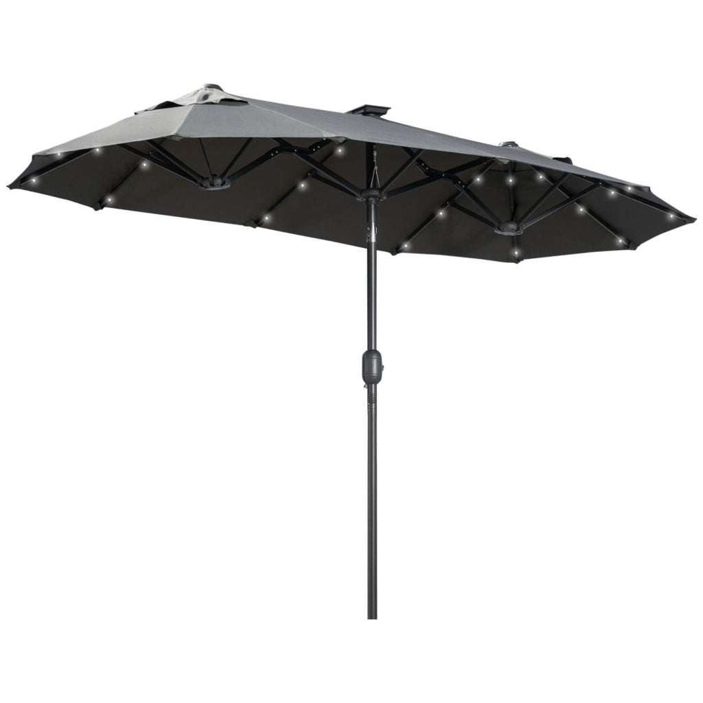 Ombrellone doppio inclinabile con pannello solare e LED ¨C zephmum ¨C grigio, acciaio, 292x150x218 cm