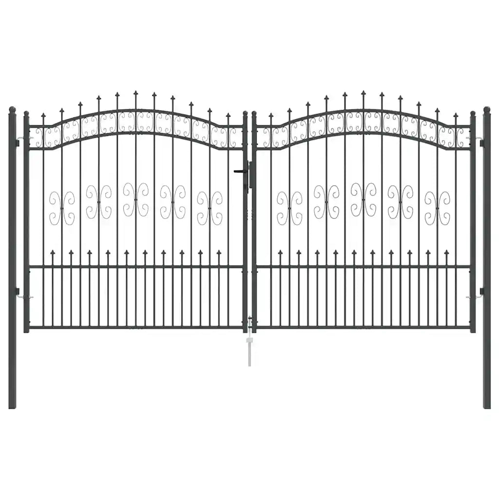 Cancello con Punta a Lancia KAMPEN 305 x 150 cm Acciaio Grigio 42009045