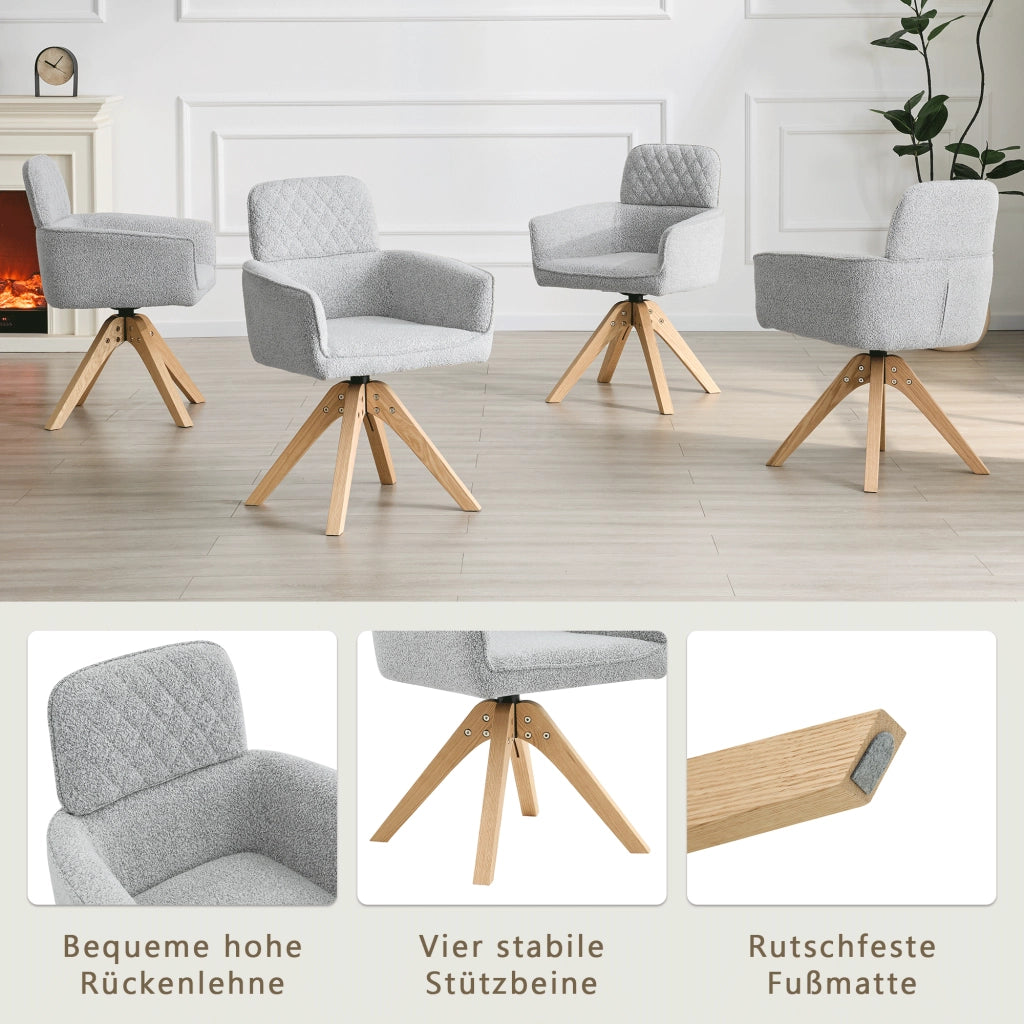 SEDIA Girevole 360° Set da 2 pezzi 85 cm Tessuto grigio e legno massello