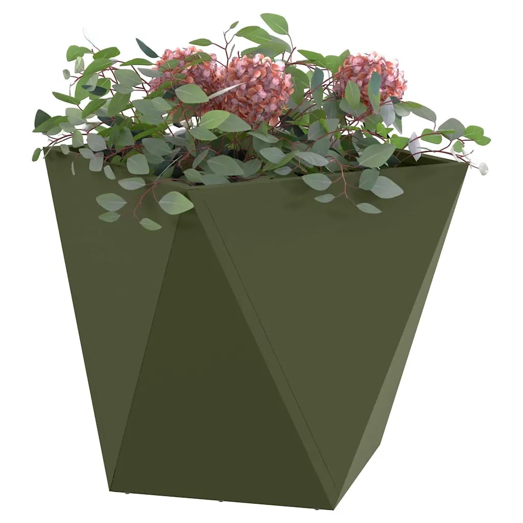 Fioriera 2 pz-Set di 2 Vaso-Contenitore per Piante Verde oliva 50 x 50 x 50 cm Acciaio