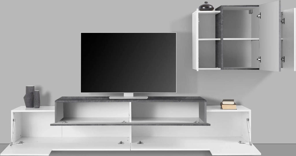 Parete attrezzata soggiorno design moderno pensile bianco antracite Corona Moby Report