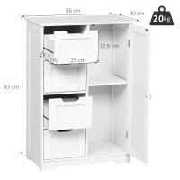 kleankin Mobile da Bagno con 4 Cassetti e Armadietto con Ripiano Regolabile a 3 Altezze, Armadietto da Bagno Salvaspazio con Vernice Ecologica, Anti-Ribaltamento in MDF, 56x30x83cm, Bianco