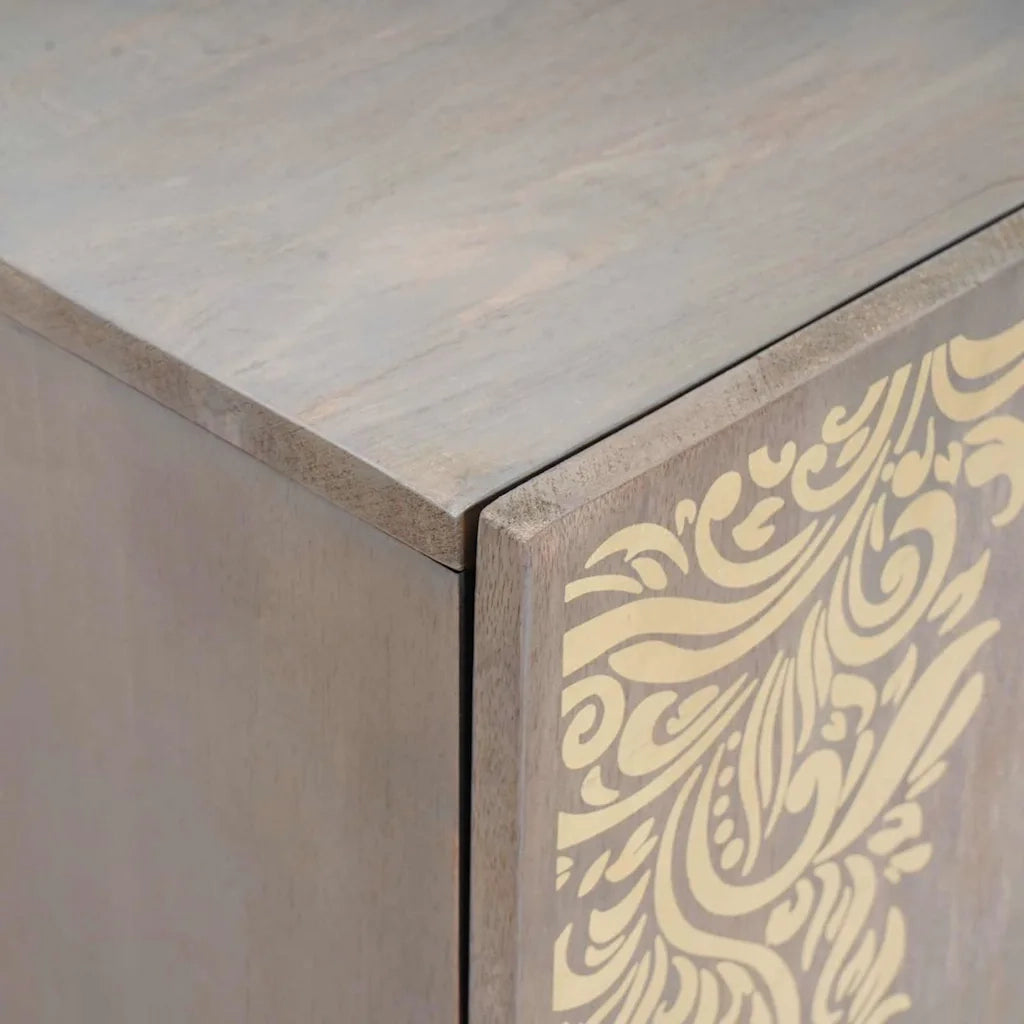 vidaXL Credenza Grigio e Oro 40 x 33.5 x 75 cm Legno massello di mango
