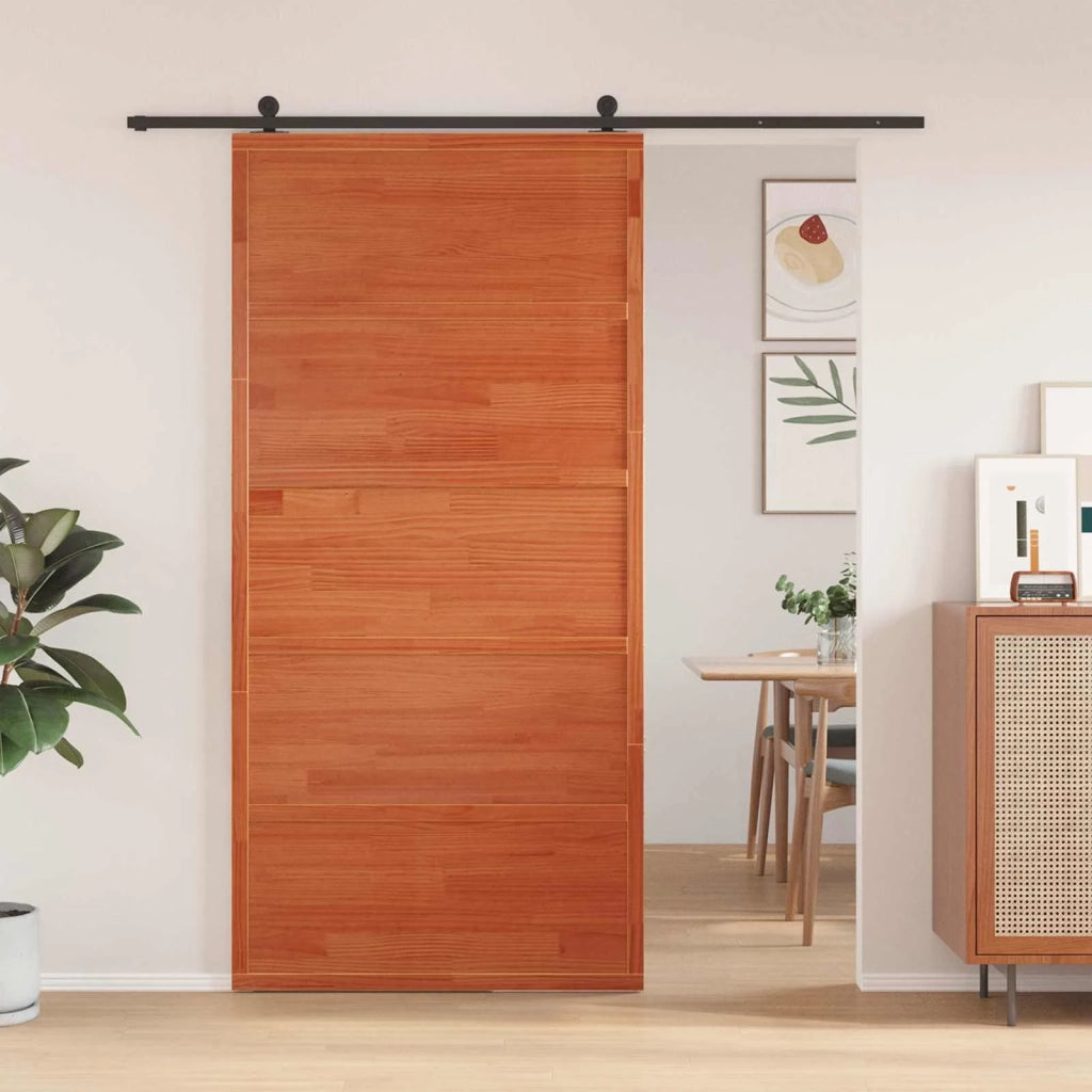 Porta del fienile Marrone cerato Legno Massello di Pino